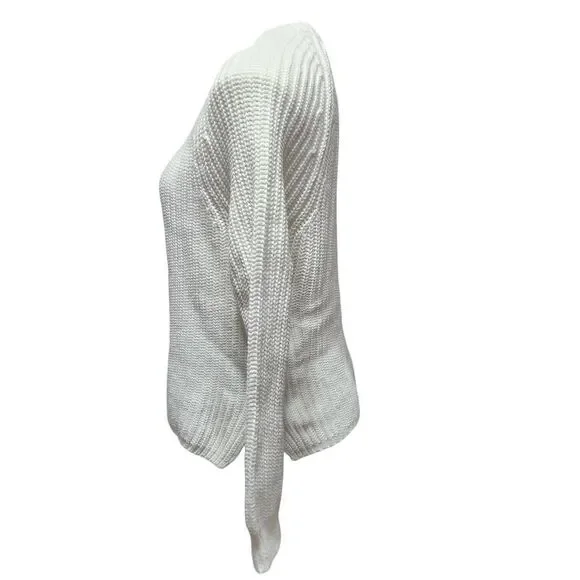 Lauren Ralph Lauren LRL crewneck cable knit sweater white cotton medium - Picture 2 of 7